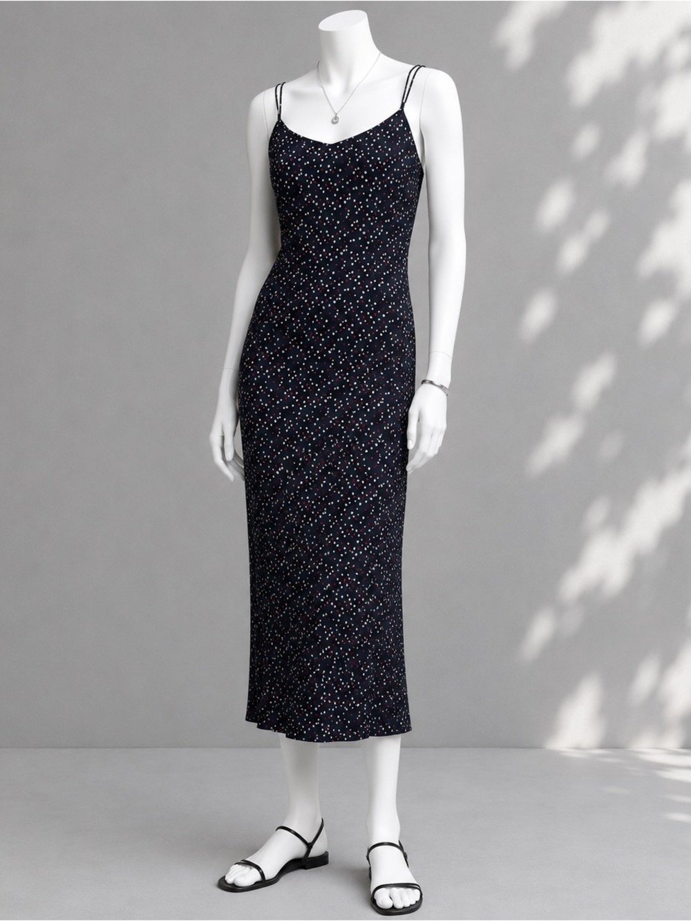 Vintage Y2K LOFT Slip Dress 8 Navy Polka Dot Maxi 90s Grunge Whimsigoth